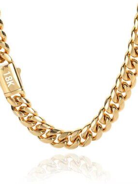 24" Cuban Link 18K Gold Plated 14mm Chain, Men's Jewelry, Men's Cuban Link Chain